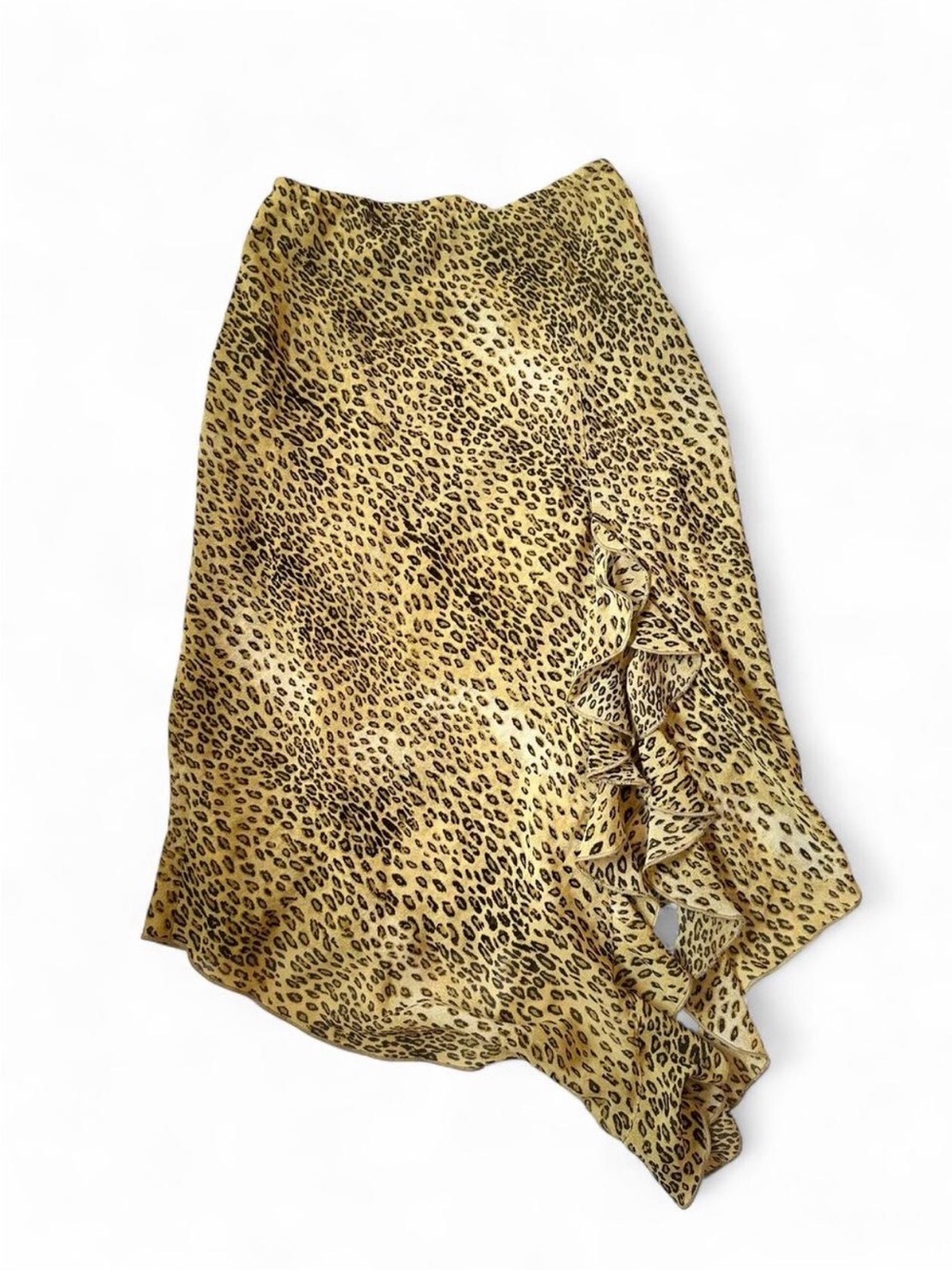 Asymmetrical Leopard Print Ruffle Midi Skirt - Yellow